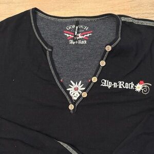 Alp N Rock Black and Gray Floral Buttoned Long Sleeve Tee